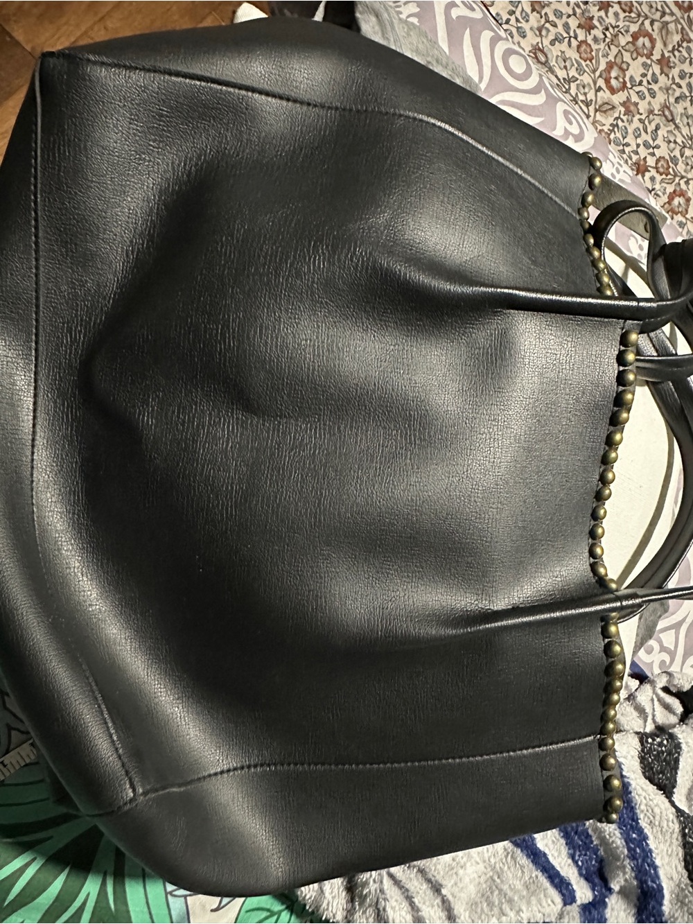 Black Women's Tote Bag with Stud Accent